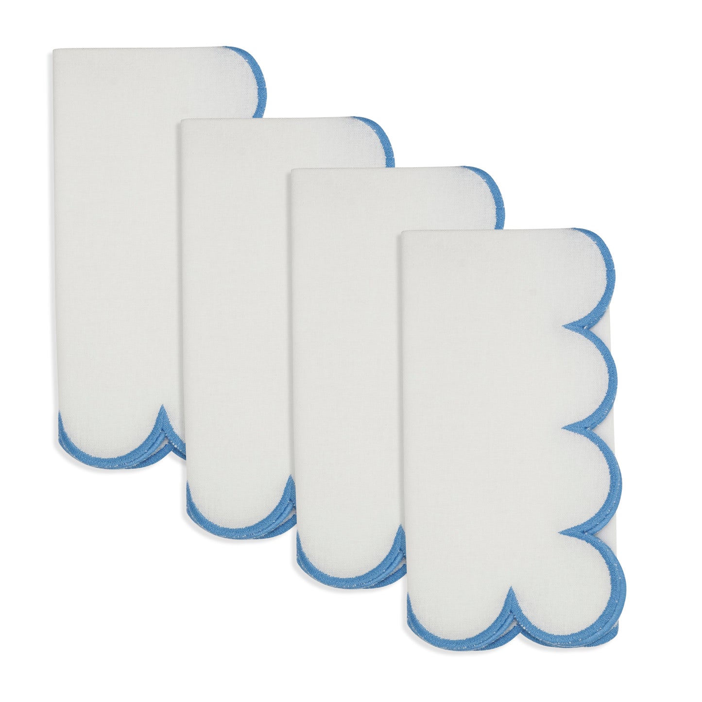 White/Blue Scalloped Napkins 100% cotton, 20 Inch Square (4 pcs.)