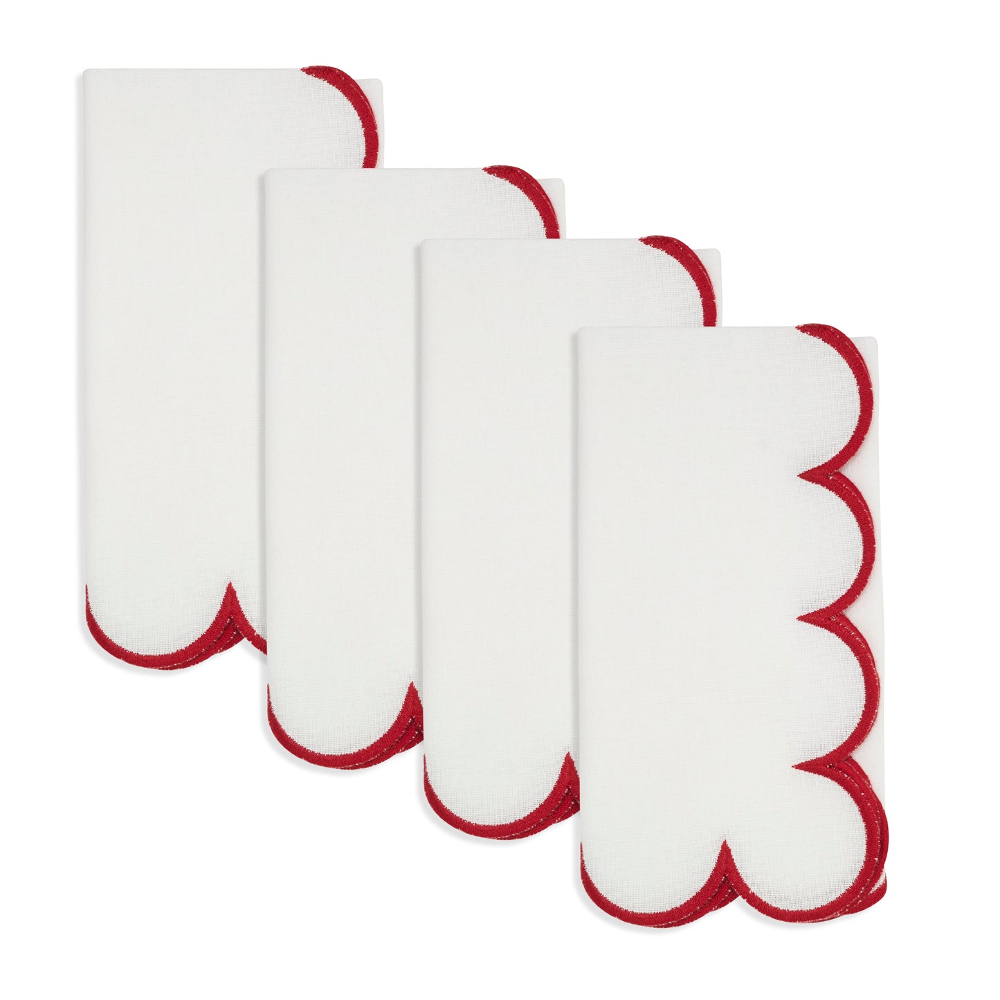 White/Red Scalloped Napkins 100% cotton, 20 Inch Square (4 pcs.)