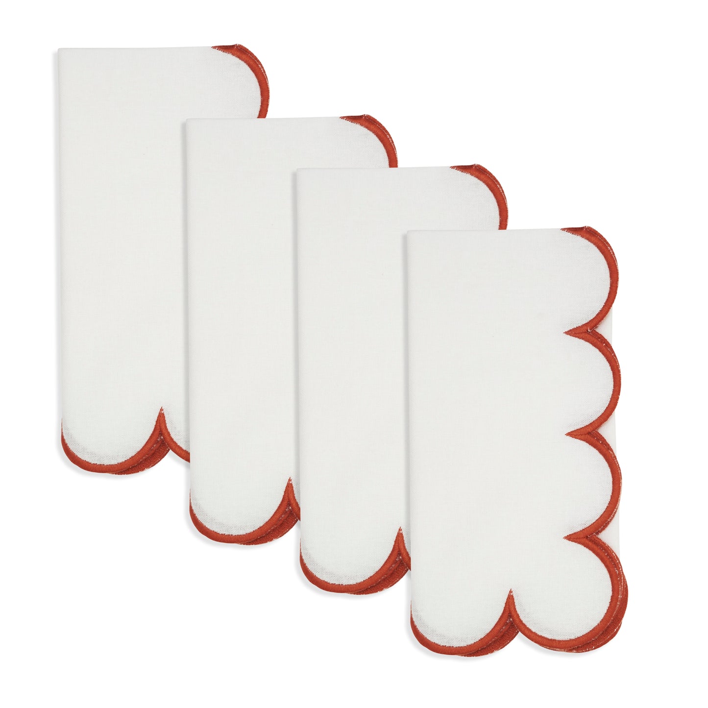 White/Rust Scalloped Napkins 100% cotton, 20 Inch Square (4 pcs.)