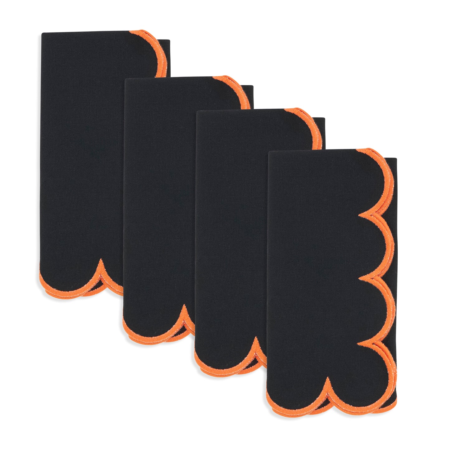 Black Scalloped Napkins 100% cotton, 20 Inch Square (4 pcs.)
