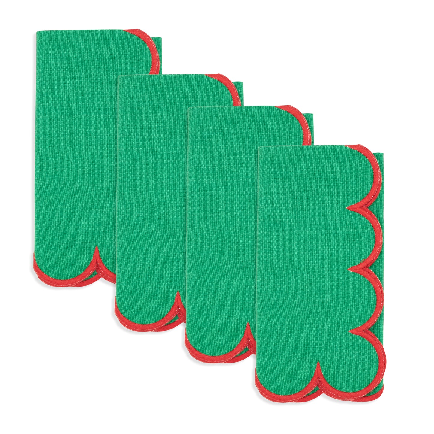 Green Scalloped Napkins 100% cotton, 20 Inch Square (4 pcs.)
