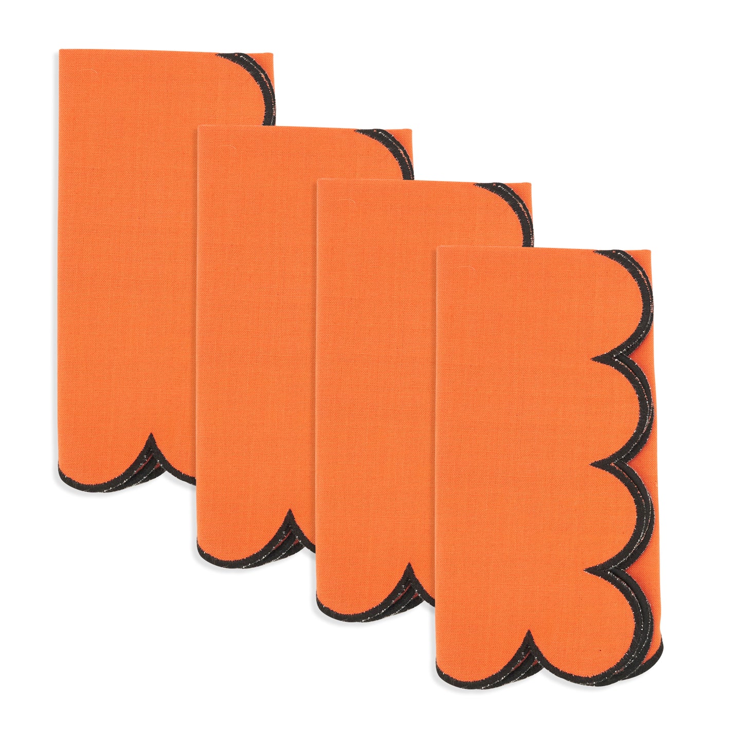Orange Scalloped Napkins 100% cotton, 20 Inch Square (4 pcs.)