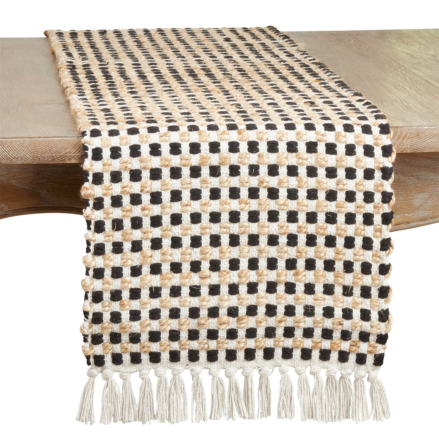 Everyday / All Season Black Checker Weave Table Runner, 60% cotton - 40% jute