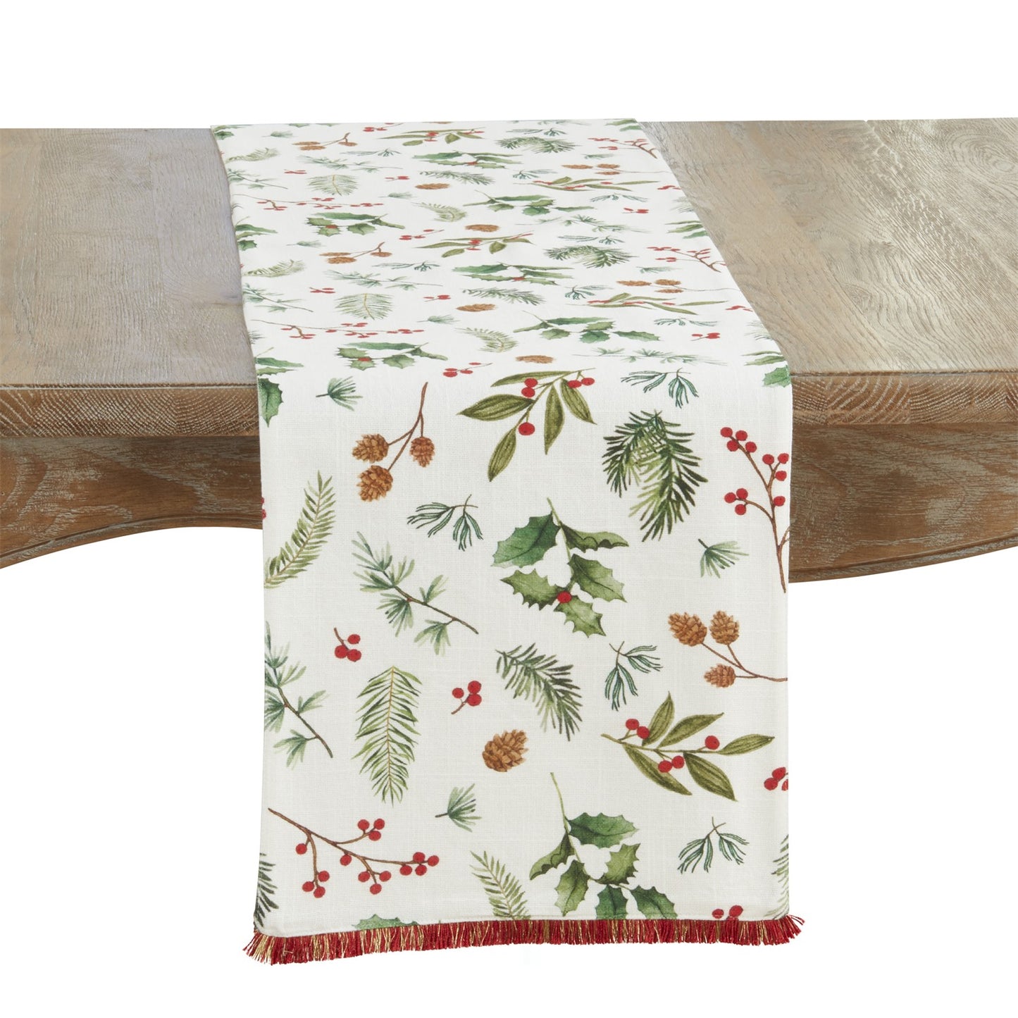 Christmas Multi Holly Branch Table Runner, 100% cotton (exclusive of decoration)