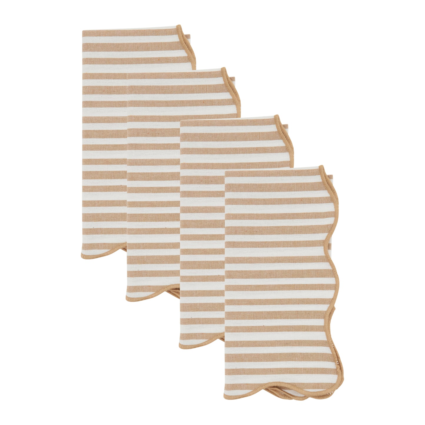 Natural Scalloped Stripe Napkins 100% cotton, 20 Inch Square (4 pcs.)