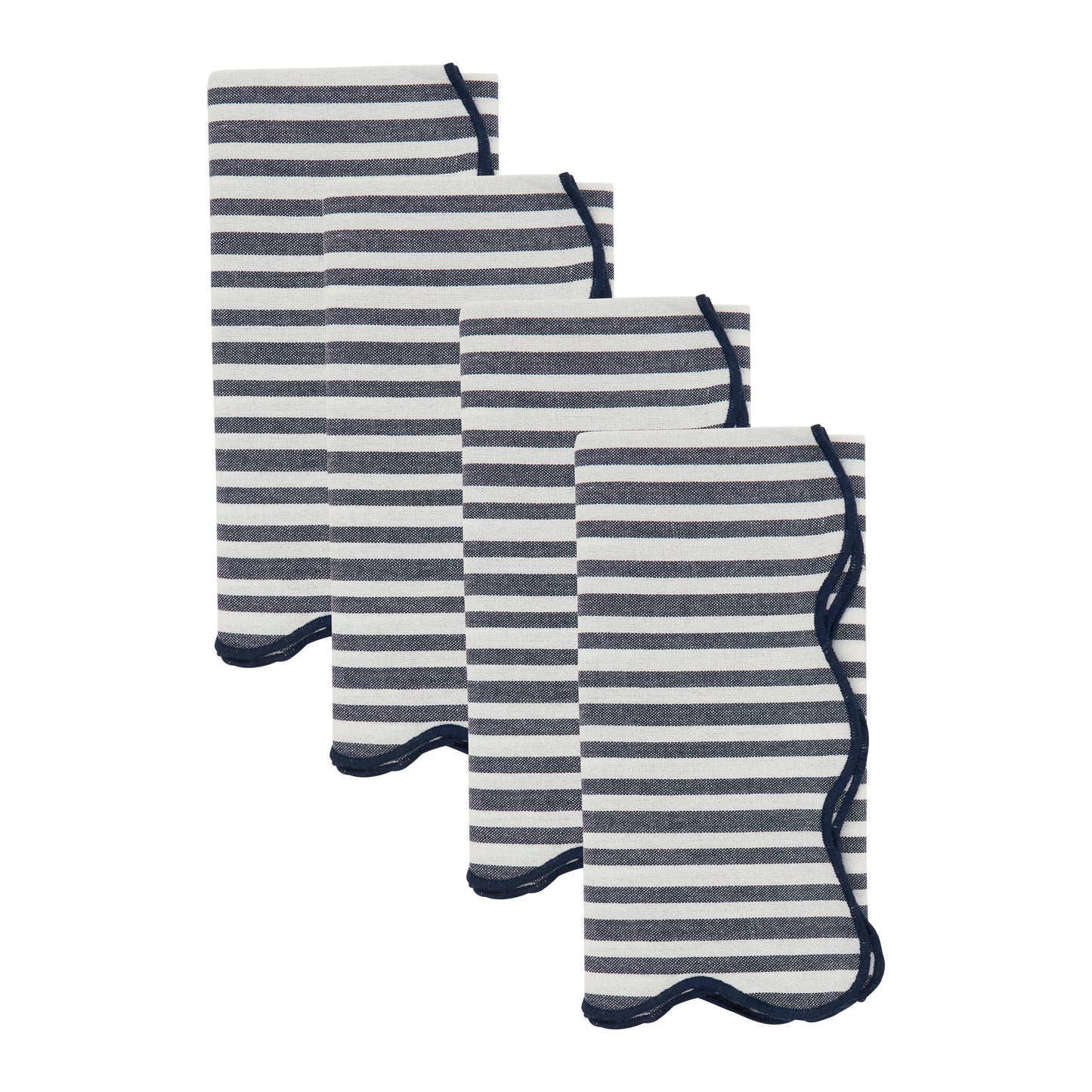 Navy Blue Scalloped Stripe Napkins 100% cotton, 20 Inch Square (4 pcs.)