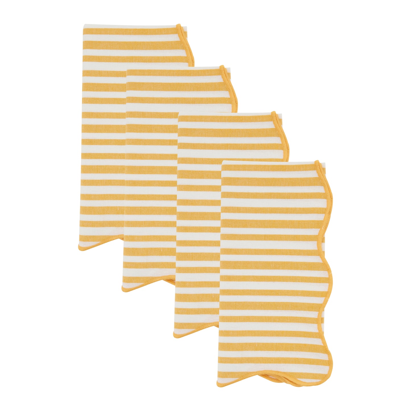 Yellow Scalloped Stripe Napkins 100% cotton, 20 Inch Square (4 pcs.)