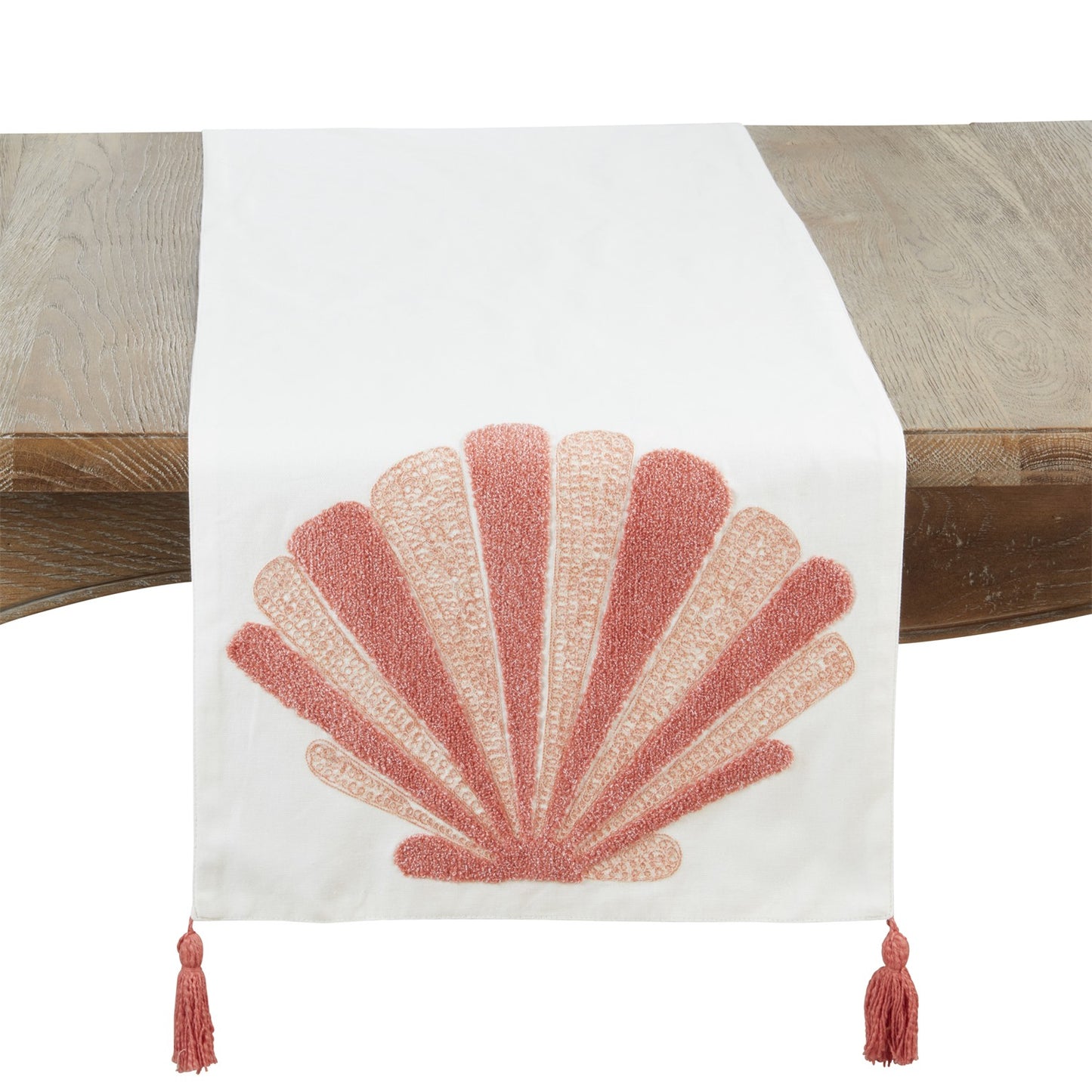 Everyday / All Season Coral Embroidered Seashell Table Runner, 100% cotton