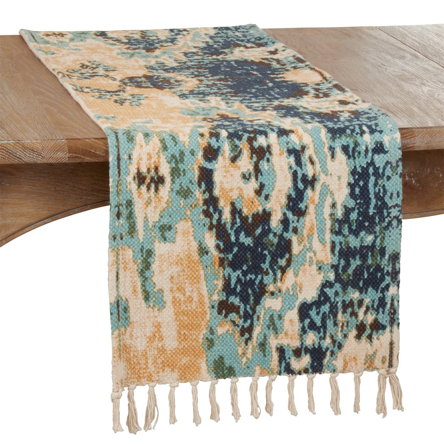 Everyday / All Season Aqua Blue Distressed Rug Table Runner, 100% cotton