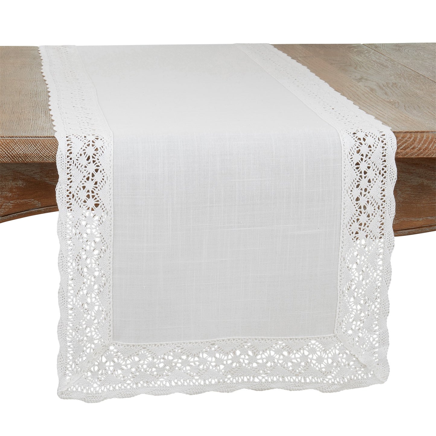 Everyday / All Season White Lace Border Table Runner, 100% Polyester