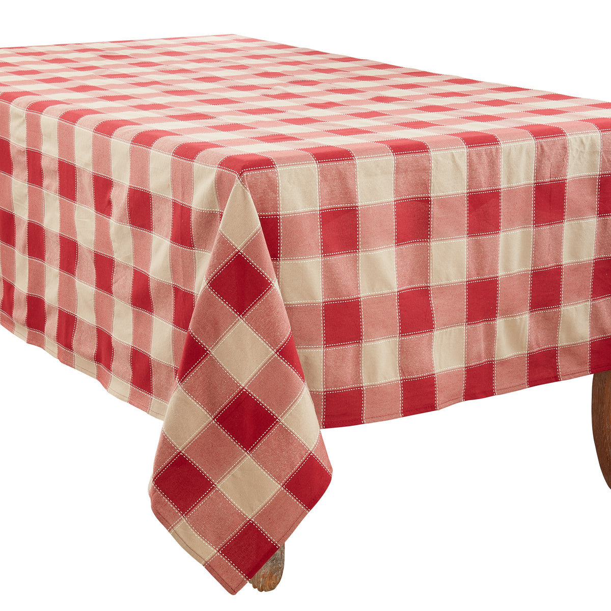 Red Stitched Plaid Tablecloth 55% cotton - 45% polyester