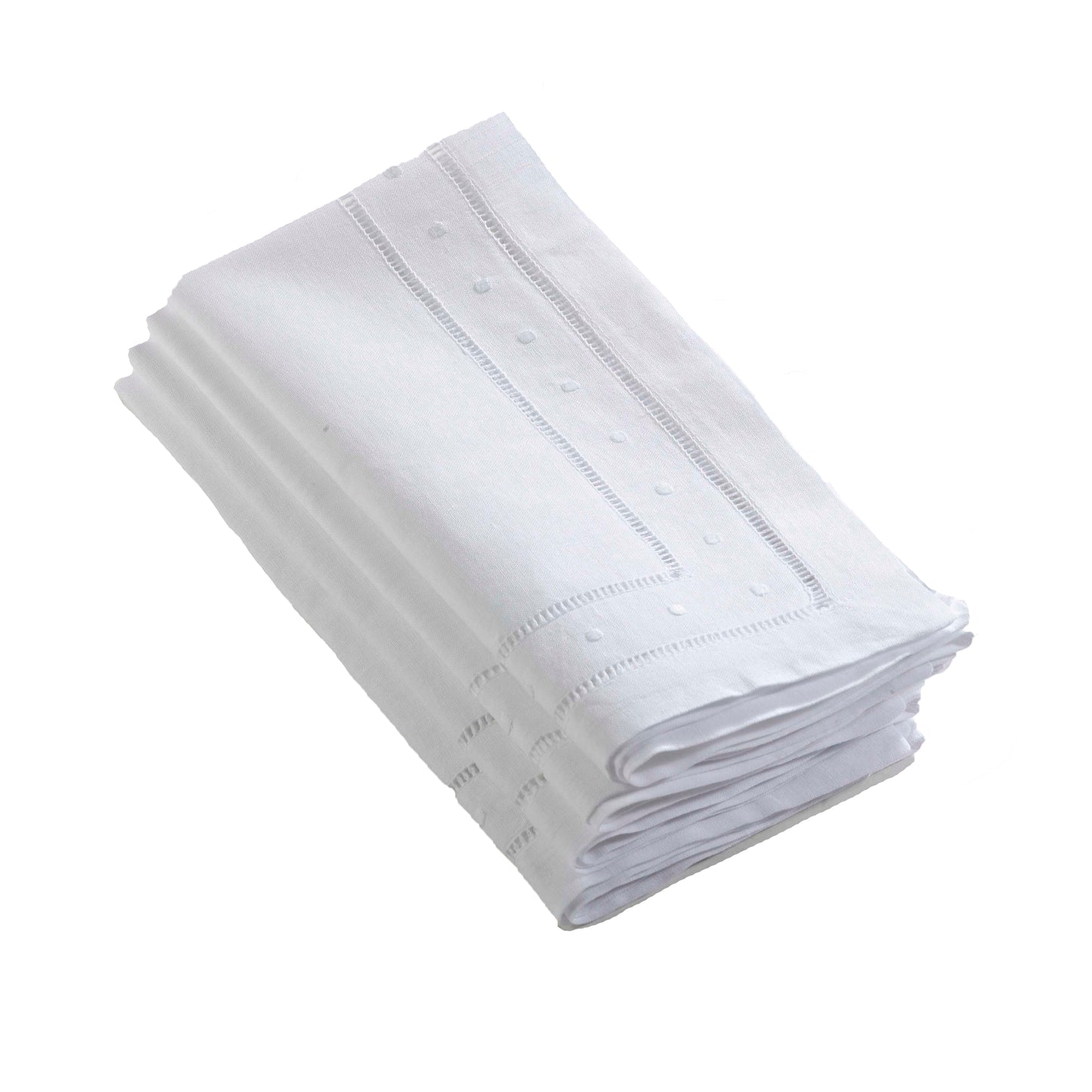 White Embr. and Hemstitch Dinner Napkins 55% linen, 45% cotton, 22 Inch Square (12 pcs.)