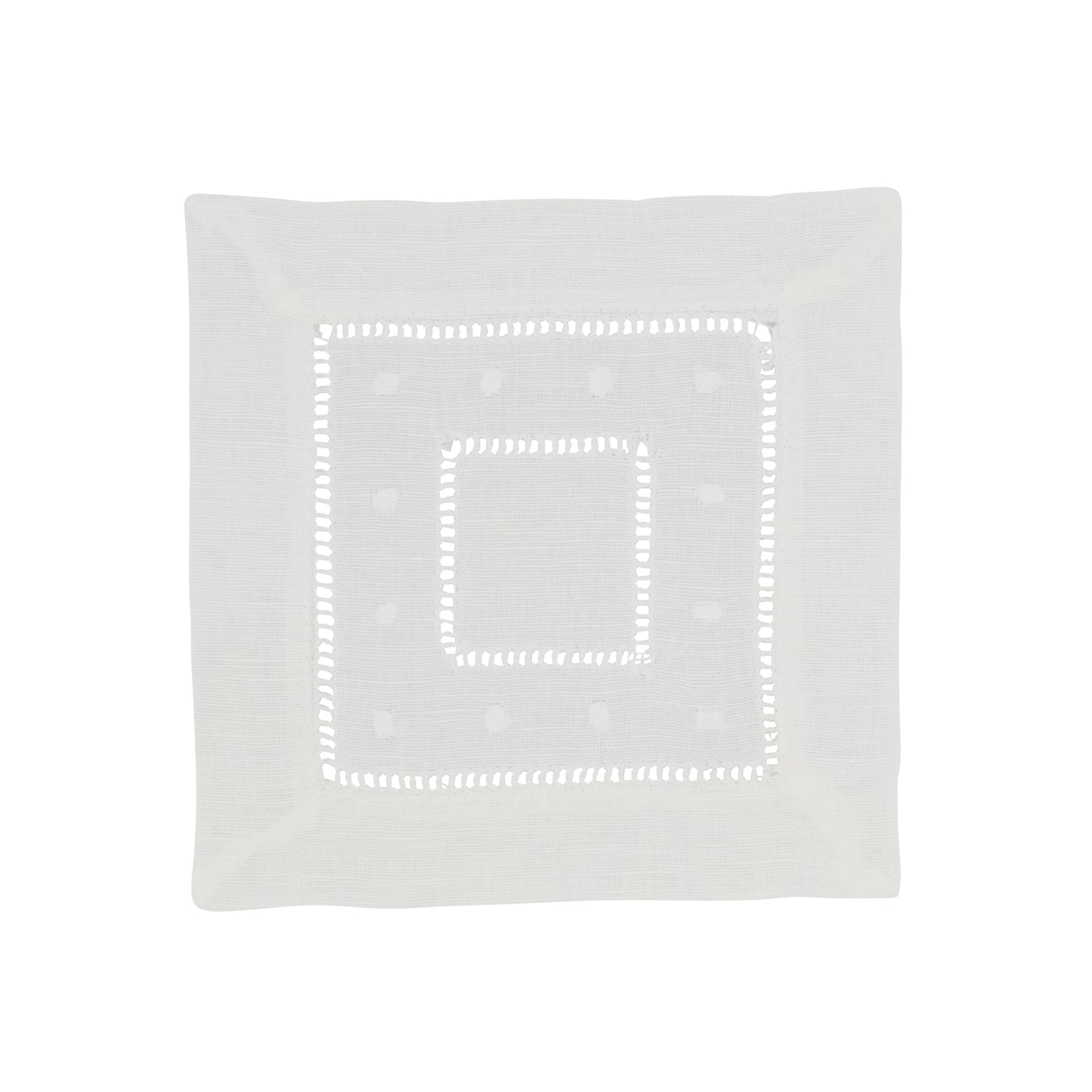 White Embr. and Hemstitch Cocktail Napkins 55% linen, 45% cotton, 6 Inch Square (12 pcs.)