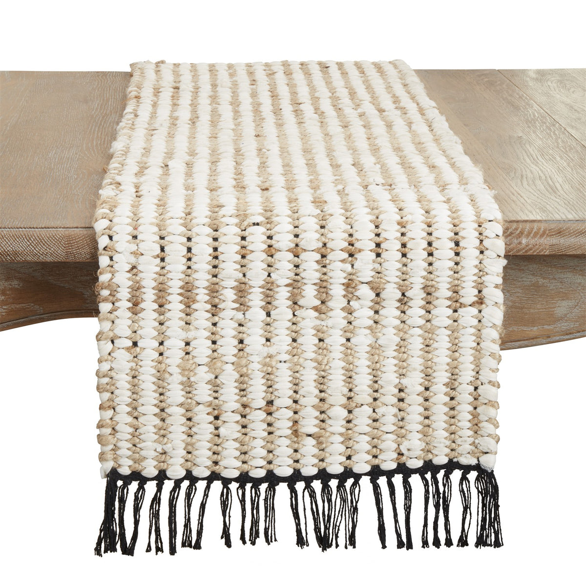 Everyday / All Season Natural Beige Chunky Chindi Table Runner, 50% jute - 40% viscose - 10% cotton