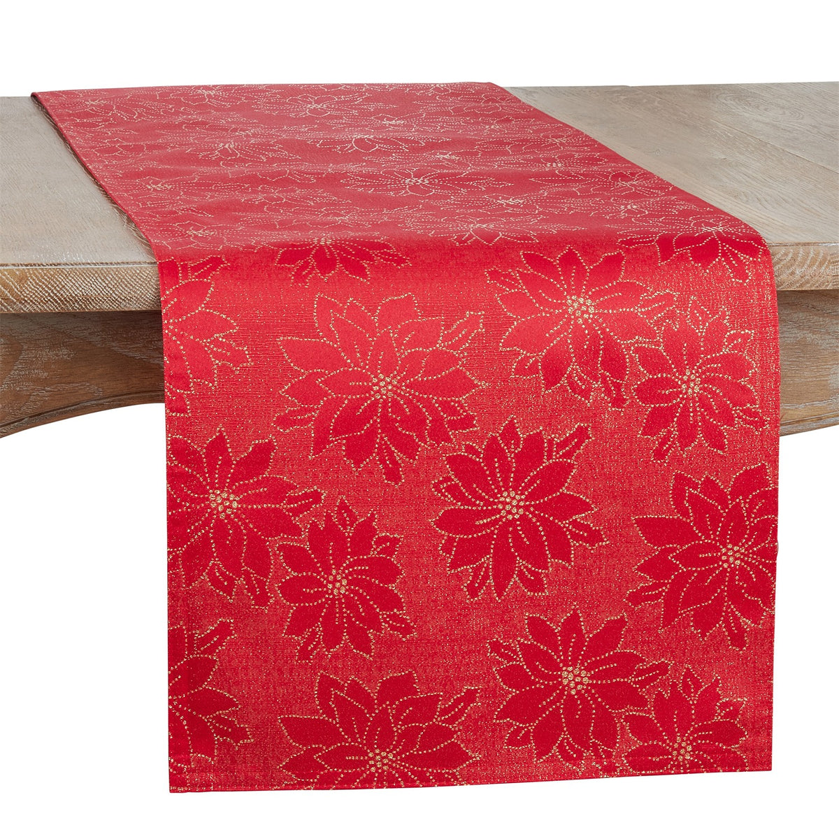 Christmas Red Poinsettia Table Runner, 100% Polyester