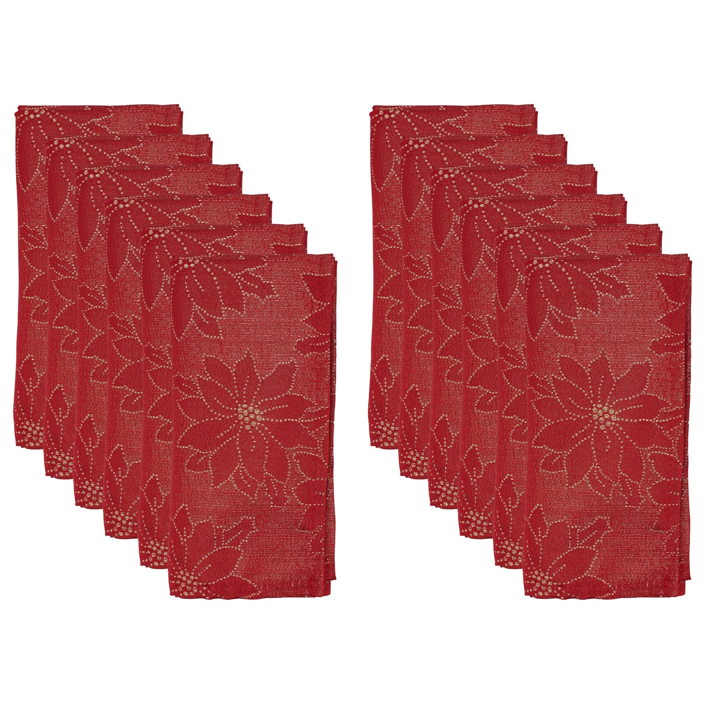 Red Poinsettia Napkins 100% polyester, 20 Inch Square (12 pcs.)