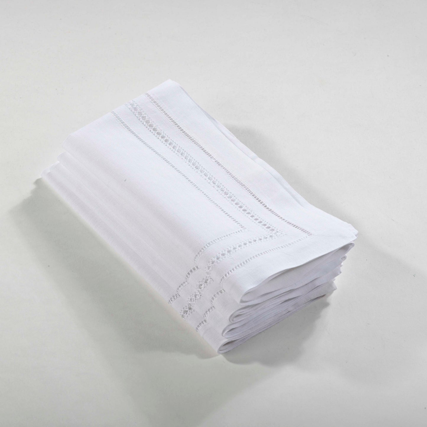 White Linen Hemstitch Dinner Napkins 55% linen, 45% cotton, 20 Inch Square (12 pcs.)