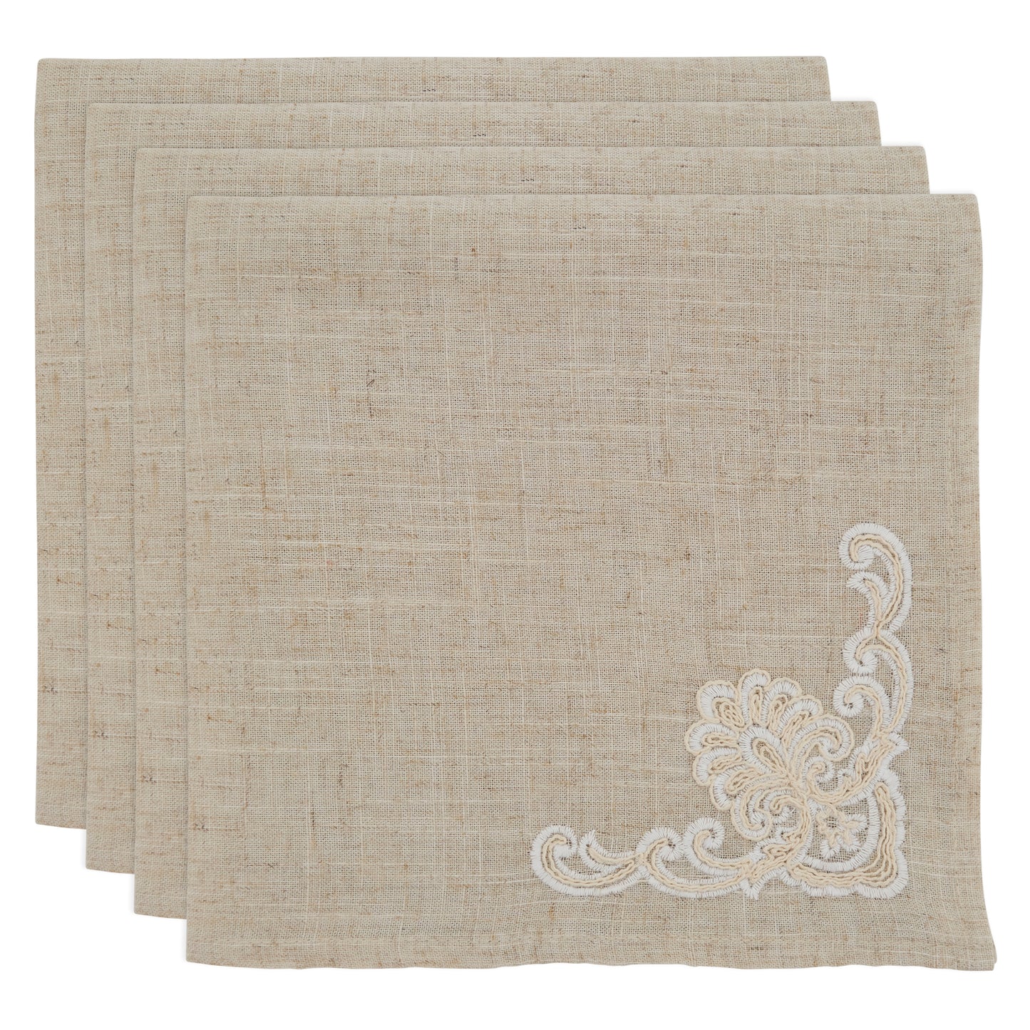 Natural Embroidered Napkins 80% polyester - 20% linen, 20 Inch Square (4 pcs.)