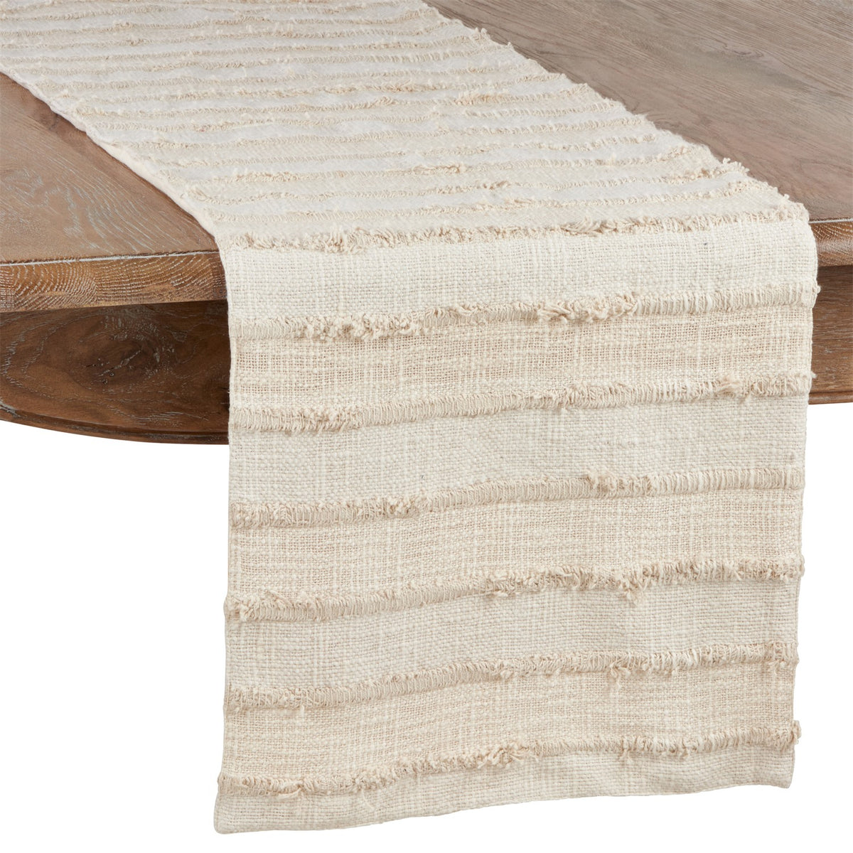 Everyday / All Season Ivory Off-White Fringe Stripe Table Runner, 100% cotton