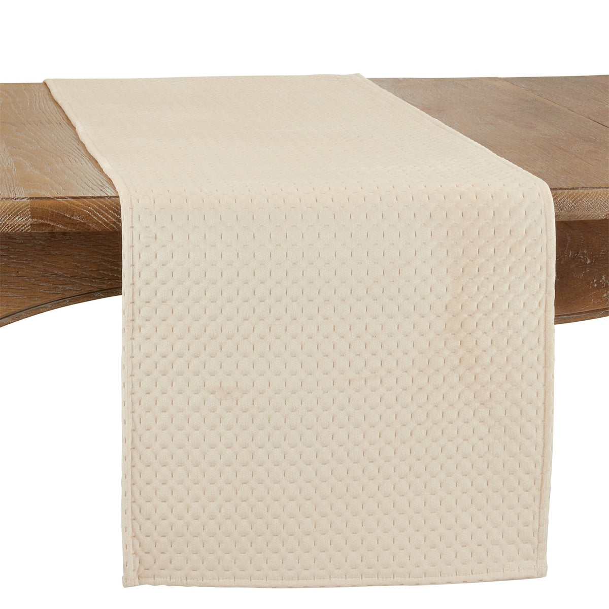 Everyday / All Season Beige Pinsonic Velvet Table Runner, 100% Polyester