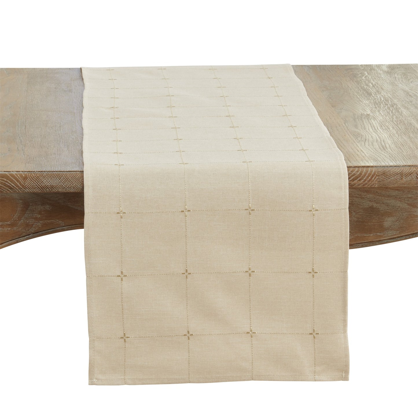 Everyday / All Season Natural Beige Embroidered Table Runner, 100% Polyester
