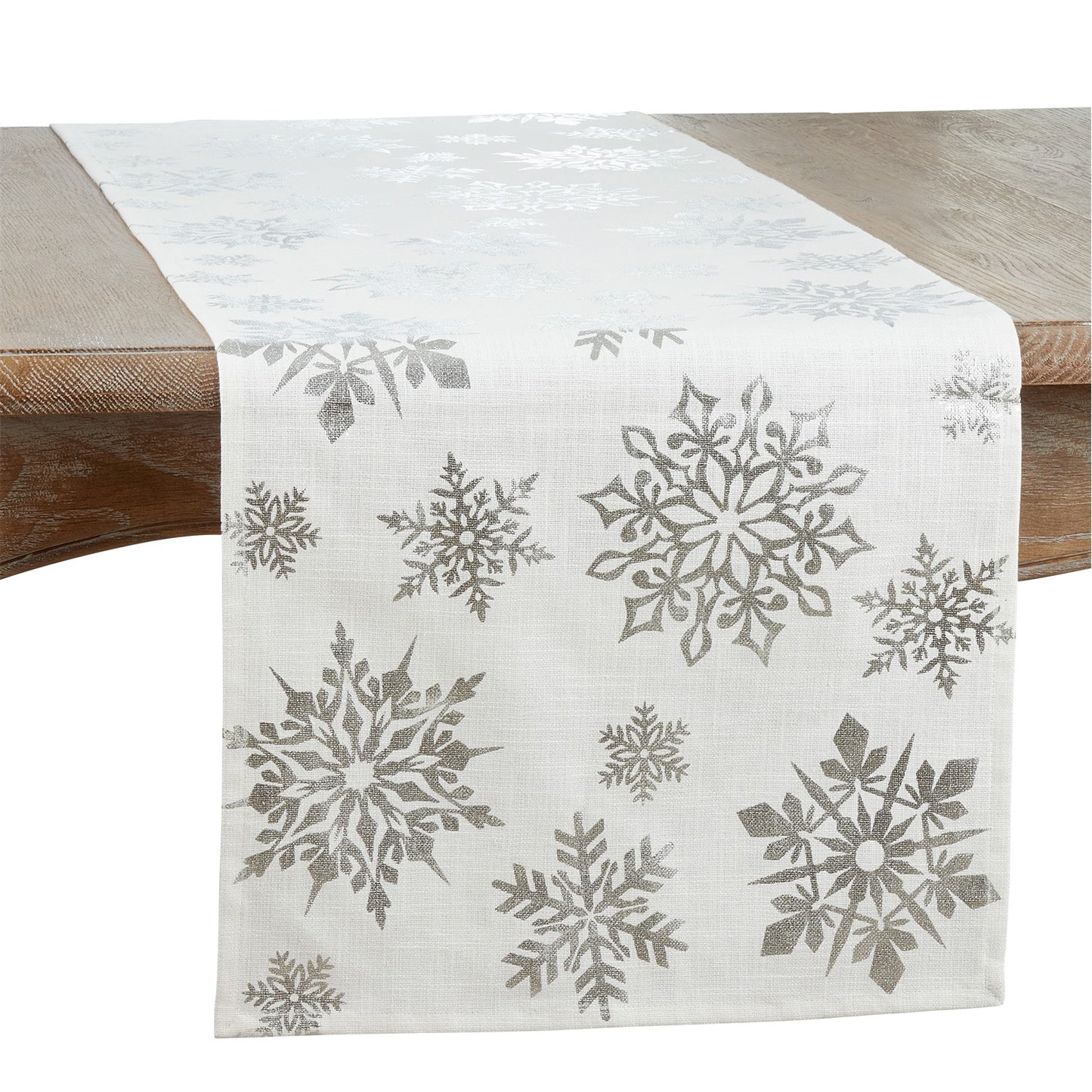 Christmas Silver Foil Print Snowflake Table Runner, 100% cotton