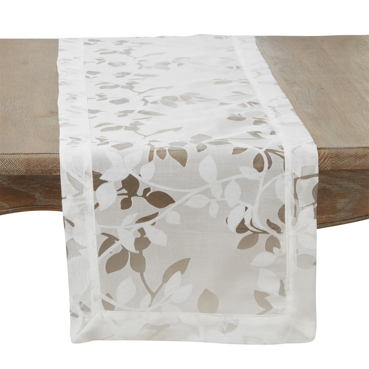 Everyday / All Season White Burnout Voile Vine Design Table Runner, 100% Polyester
