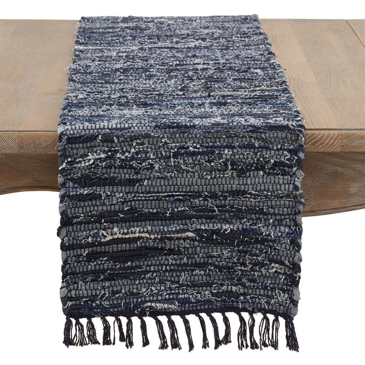 Everyday / All Season Navy Blue Denim Chindi Table Runner, 100% cotton