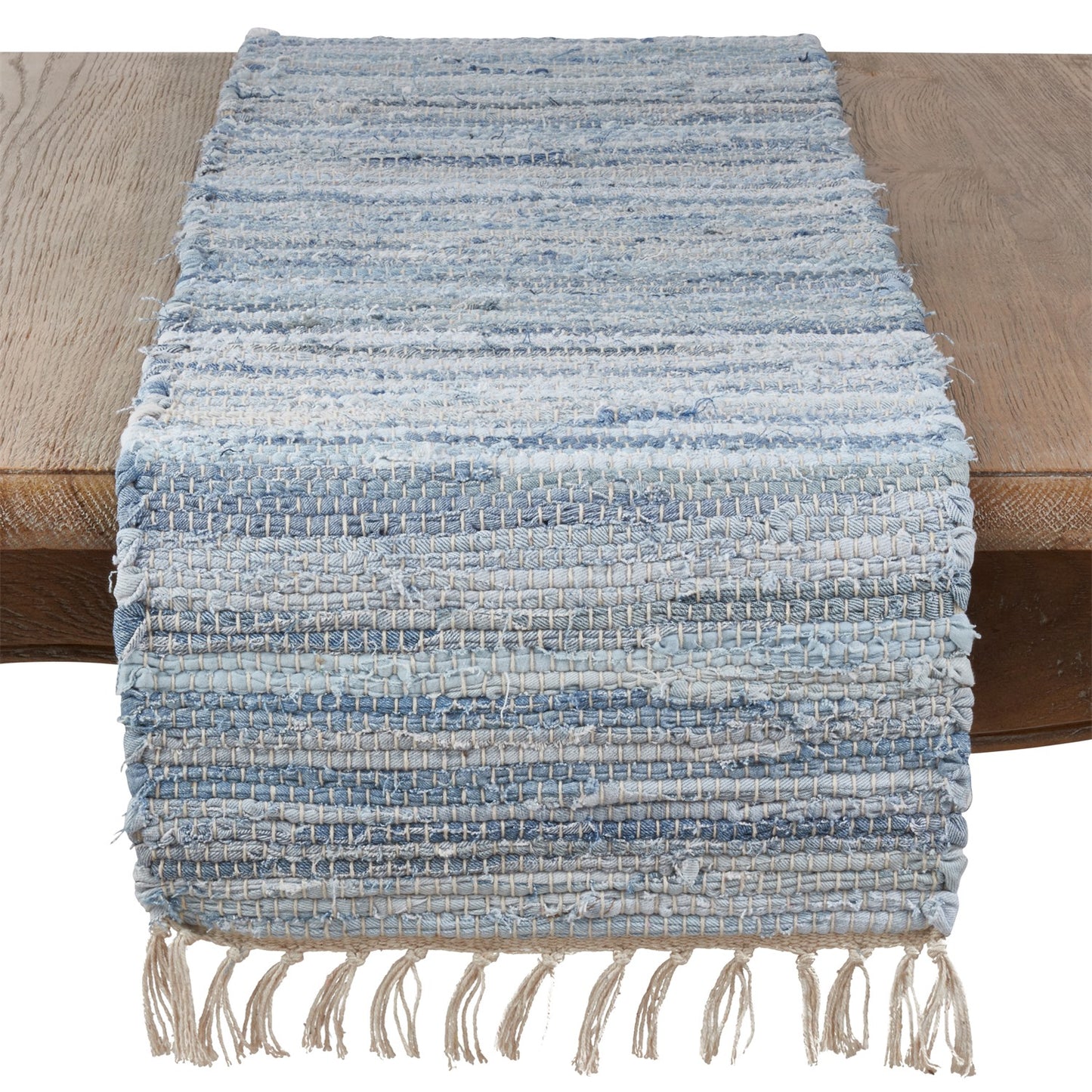 Everyday / All Season Denim Blue Denim Chindi Table Runner, 100% cotton