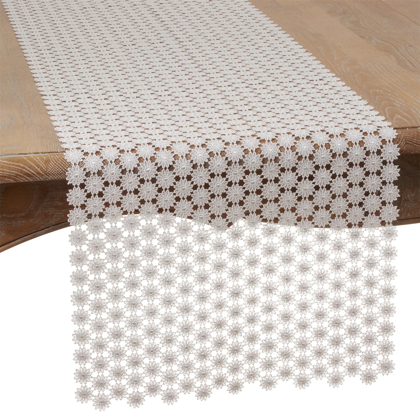 Everyday / All Season Grey Delicate Openwork Lace Table Runner, 100% Polyester