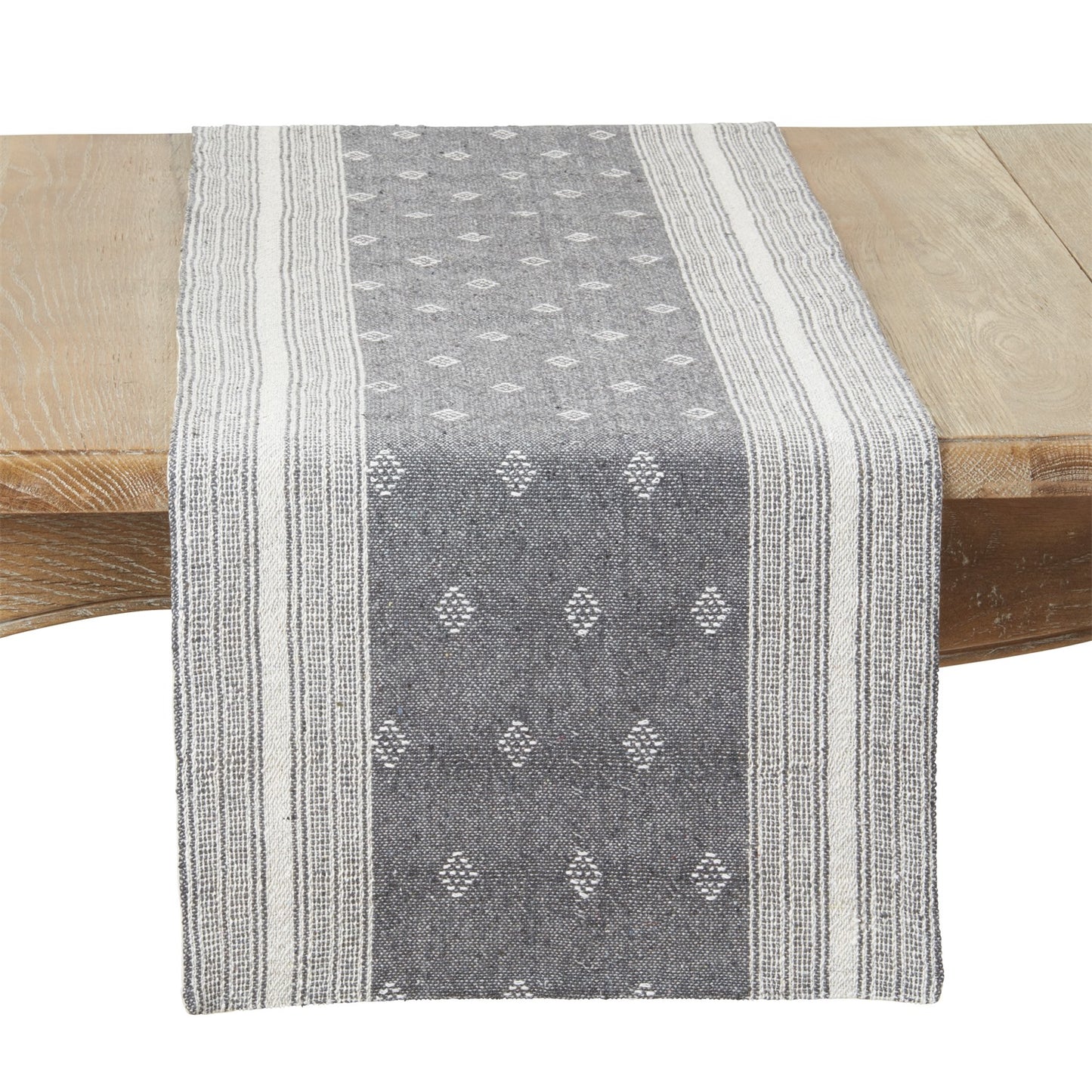 Everyday / All Season Grey Striped Diamond Woven Table Runner, 100% cotton