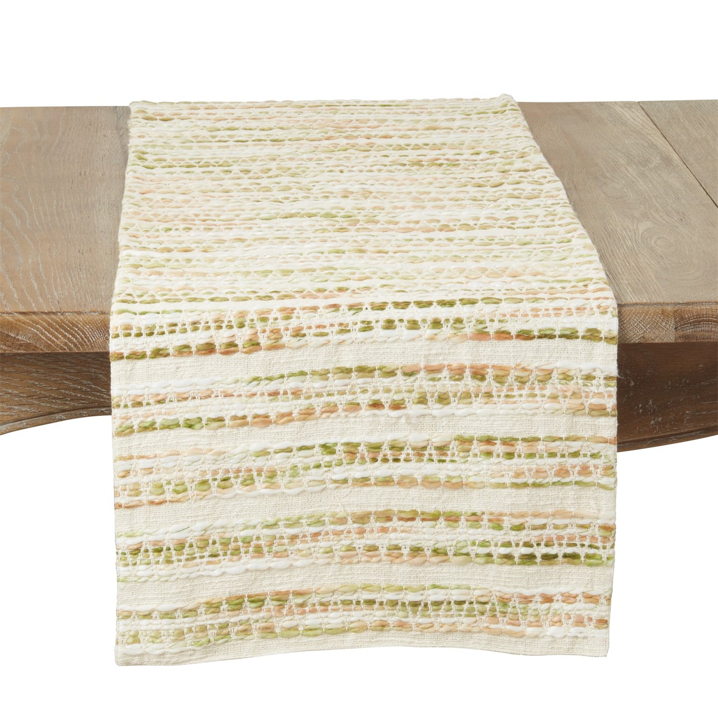 Everyday / All Season Green Striped Woven Table Runner, 100% cotton
