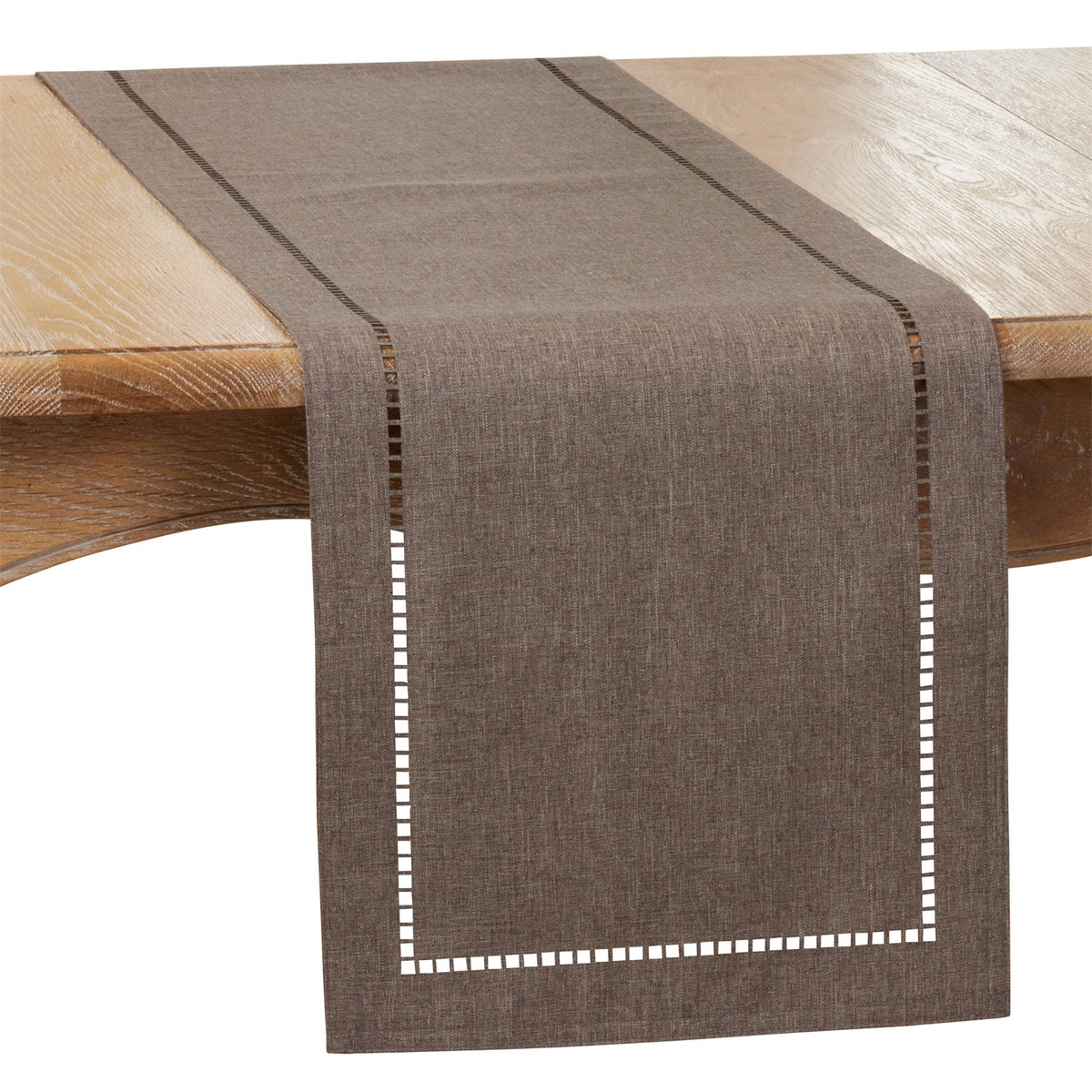 Everyday / All Season Charcoal Grey Laser-Cut Hemstitch Table Runner, 100% Polyester