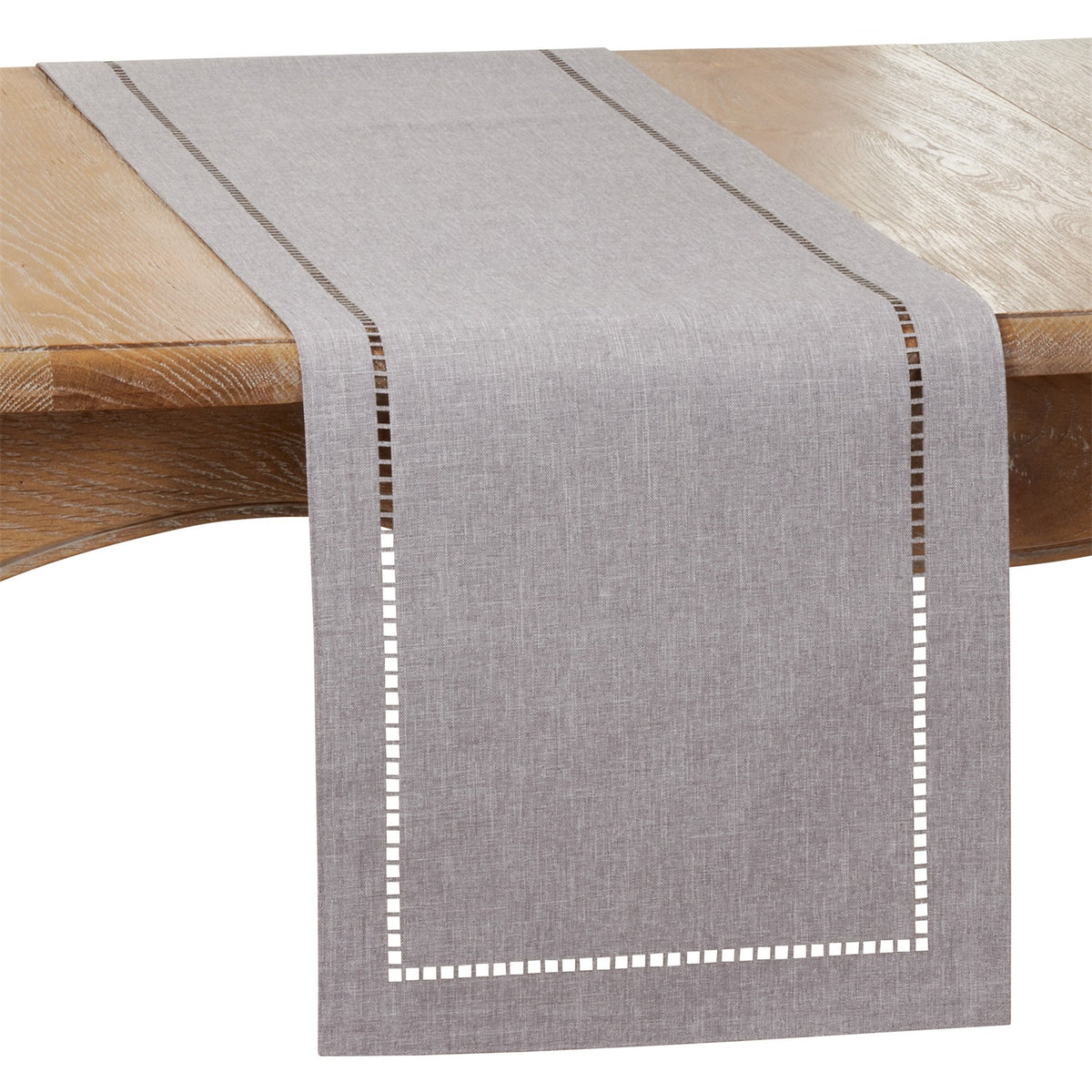 Everyday / All Season Grey Laser-Cut Hemstitch Table Runner, 100% Polyester