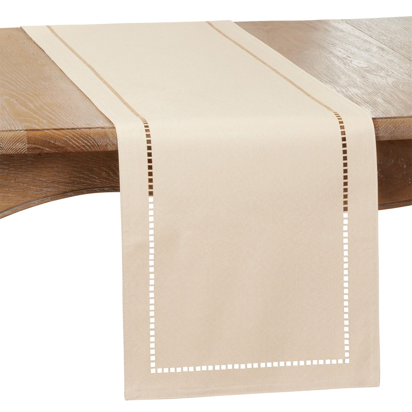 Everyday / All Season Ivory Off-White Laser-Cut Hemstitch Table Runner, 100% Polyester
