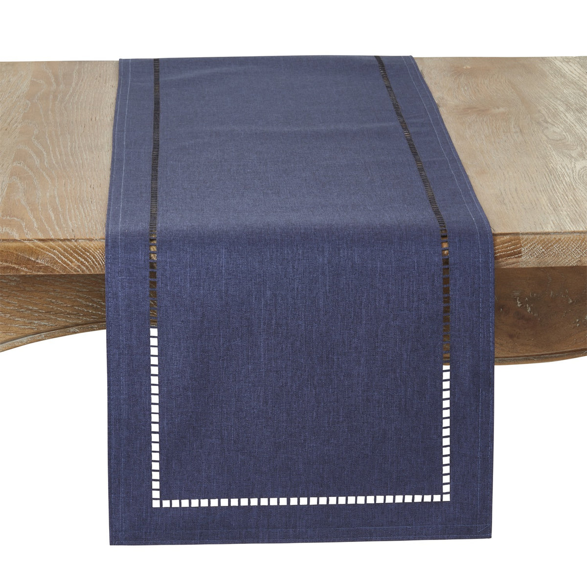 Everyday / All Season Navy Blue Laser-Cut Hemstitch Table Runner, 100% Polyester