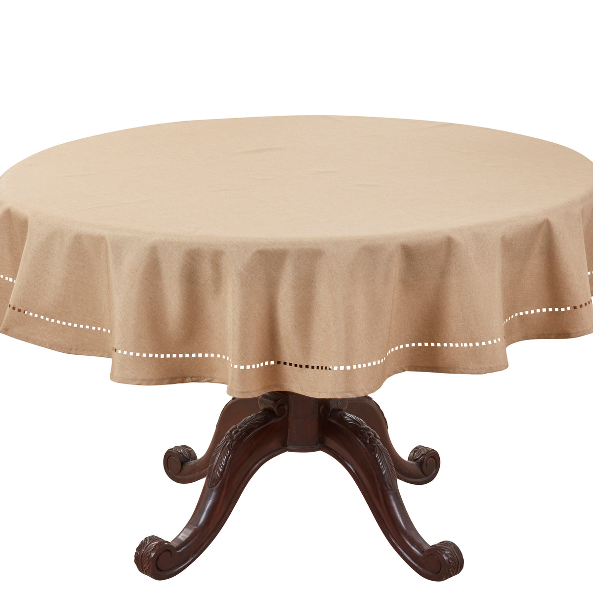Natural Beige Laser-Cut Hemstitch Tablecloth 100% polyester