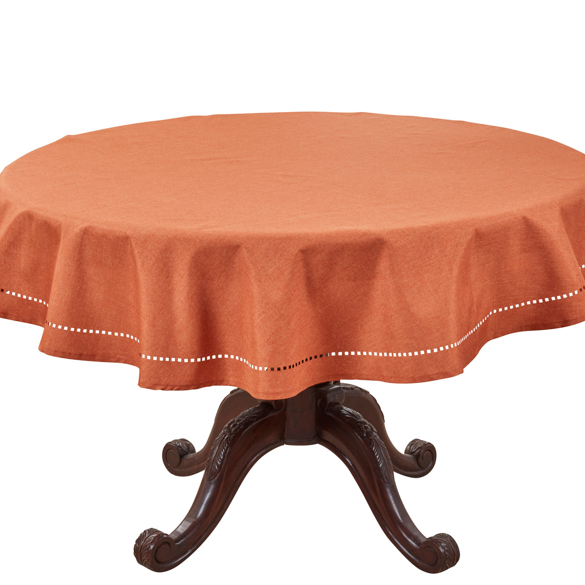 Rust Orange Laser-Cut Hemstitch Tablecloth 100% polyester
