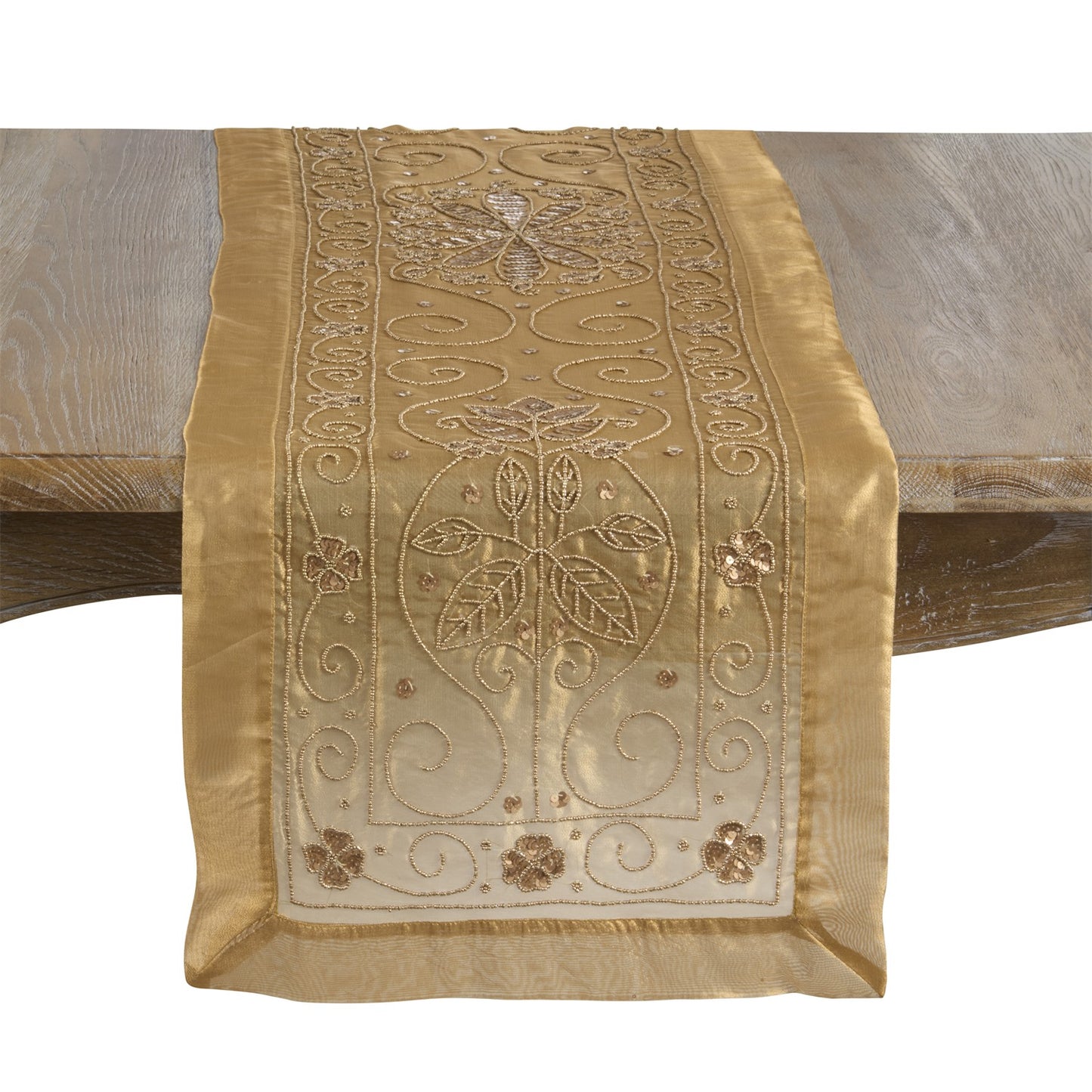 Everyday / All Season Gold Hand Beaded Table Runner, 100% polyester