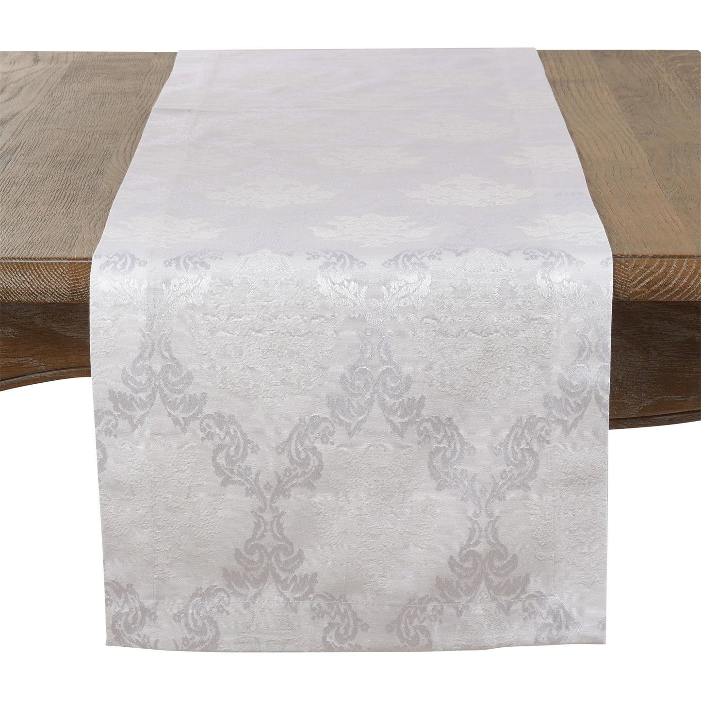 Everyday / All Season White Damask Table Runner, 58% cotton - 42% polyester