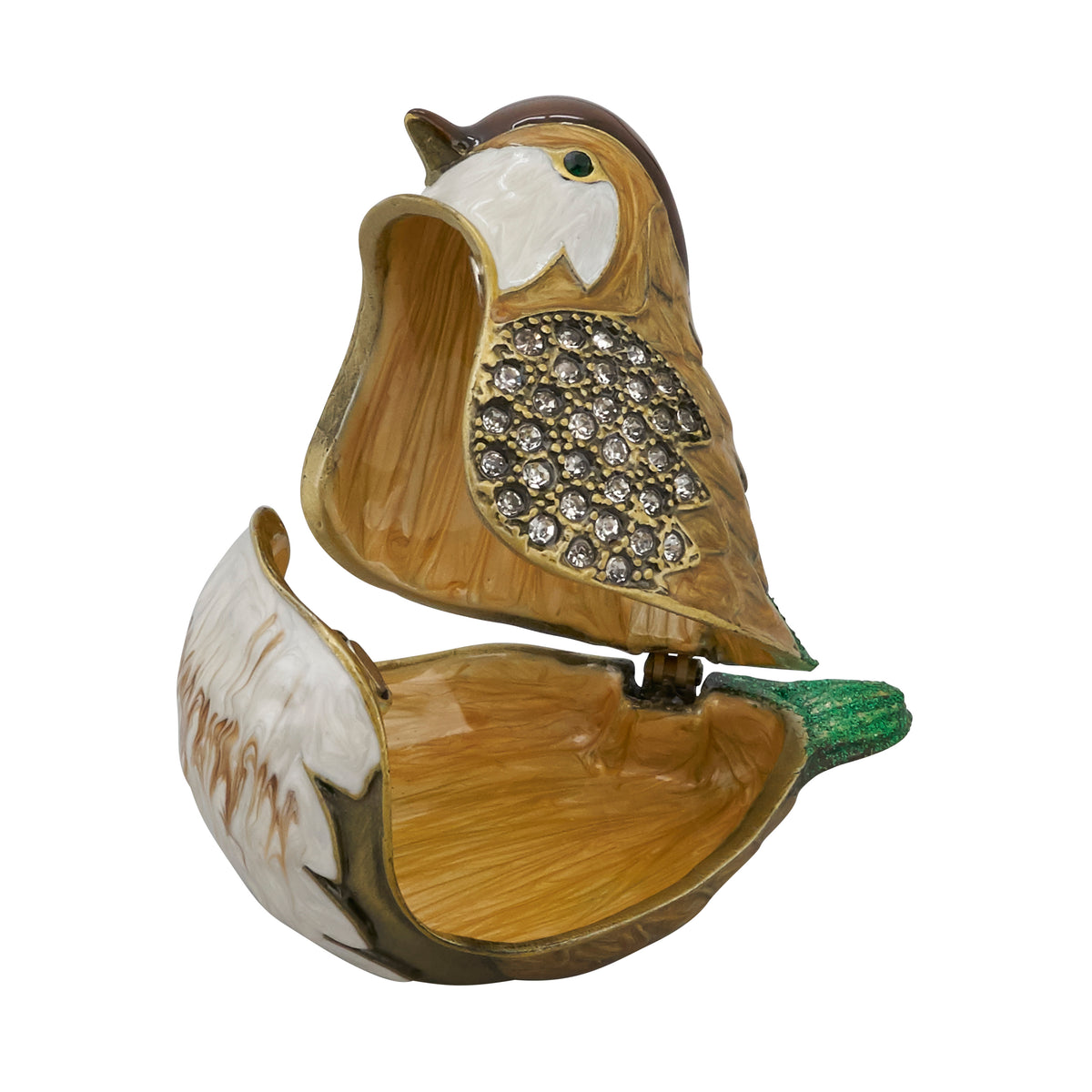 Gold-tone Bird Hinged Decorative Jeweled and Enameled Trinket Box 1" x 2"