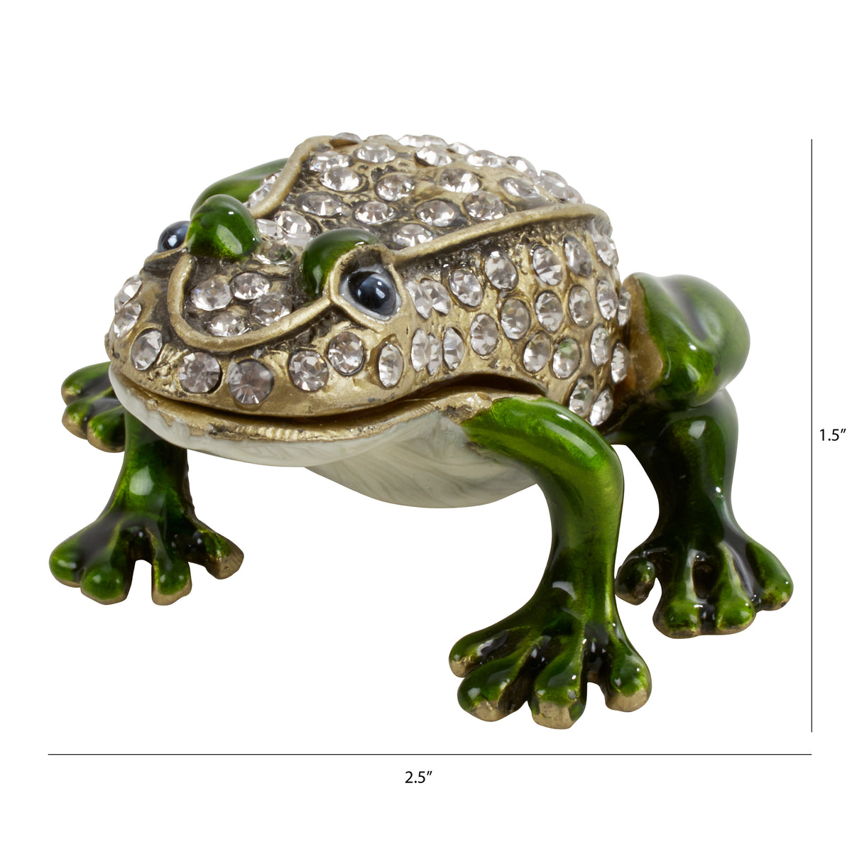 Green Frog Hinged Decorative Jeweled and Enameled Trinket Box 2.4" x 1" x 3"