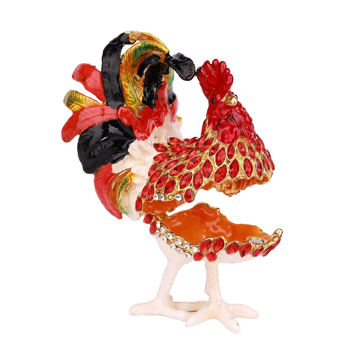 Red Rooster Hinged Decorative Jeweled and Enameled Trinket Box 3.5" x 2.5" x 5"