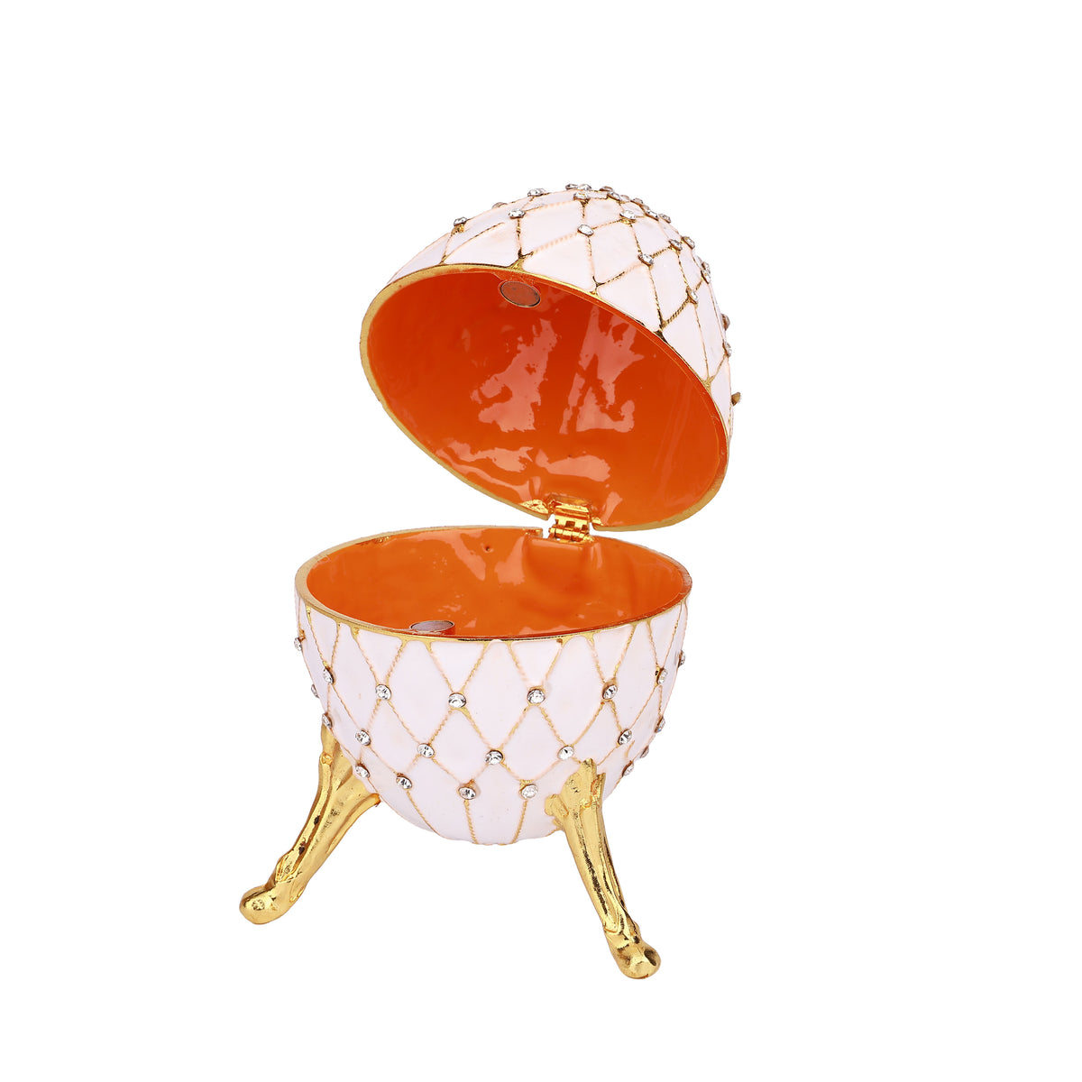 Ivory Color Decorative Jeweled and Enameled Egg Hinged Trinket Box 8" x 8" x 12"