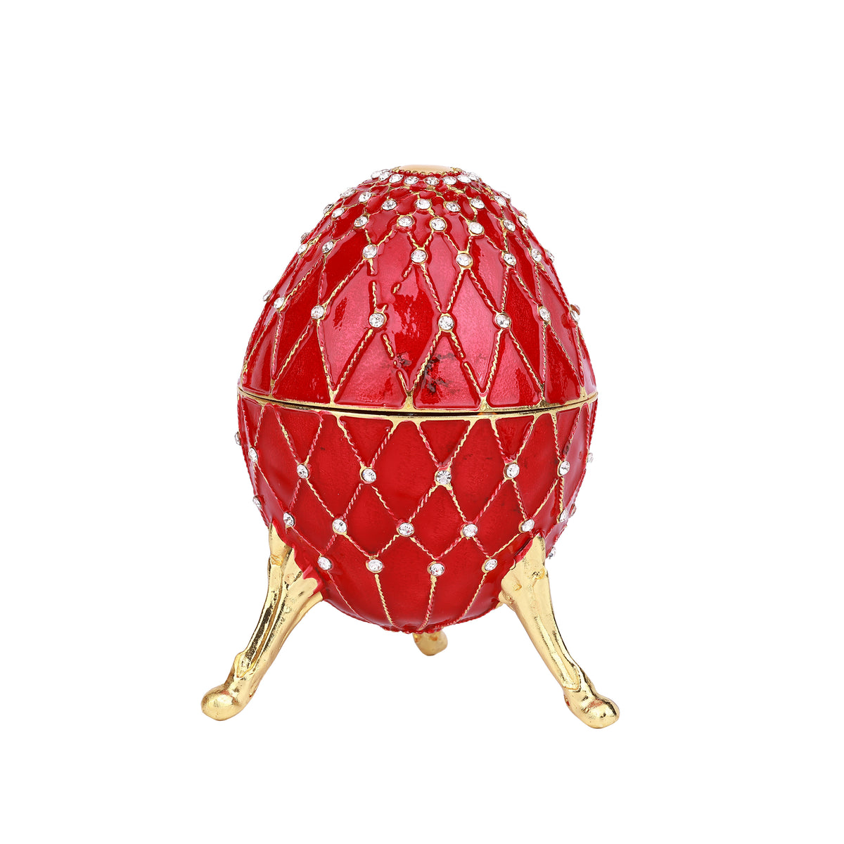 Red Decorative Jeweled and Enameled Egg Hinged Trinket Box 8" x 8" x 12"