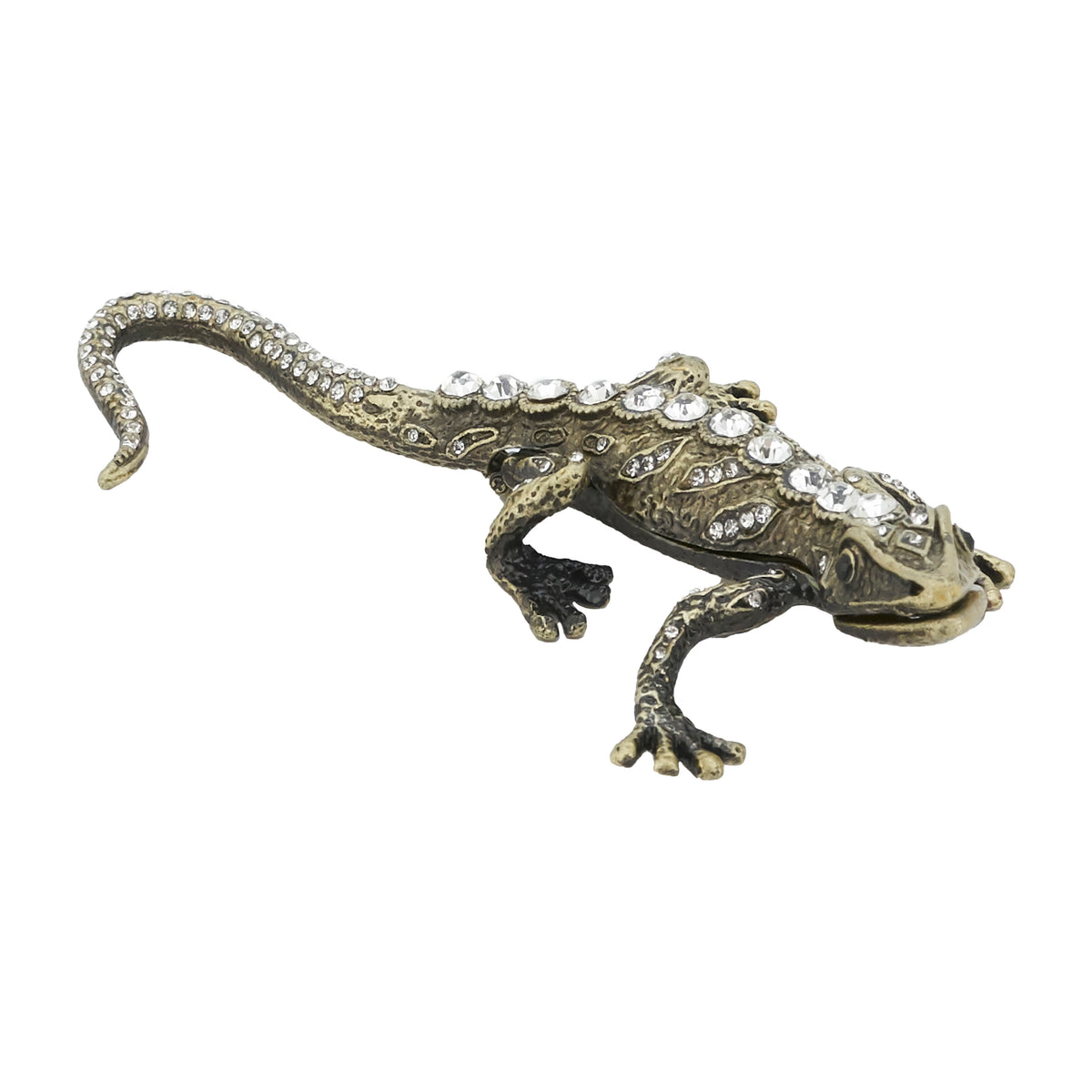 Silver-tone Gecko Hinged Decorative Jeweled and Enameled Trinket Box 5.25" x 1" x 1"
