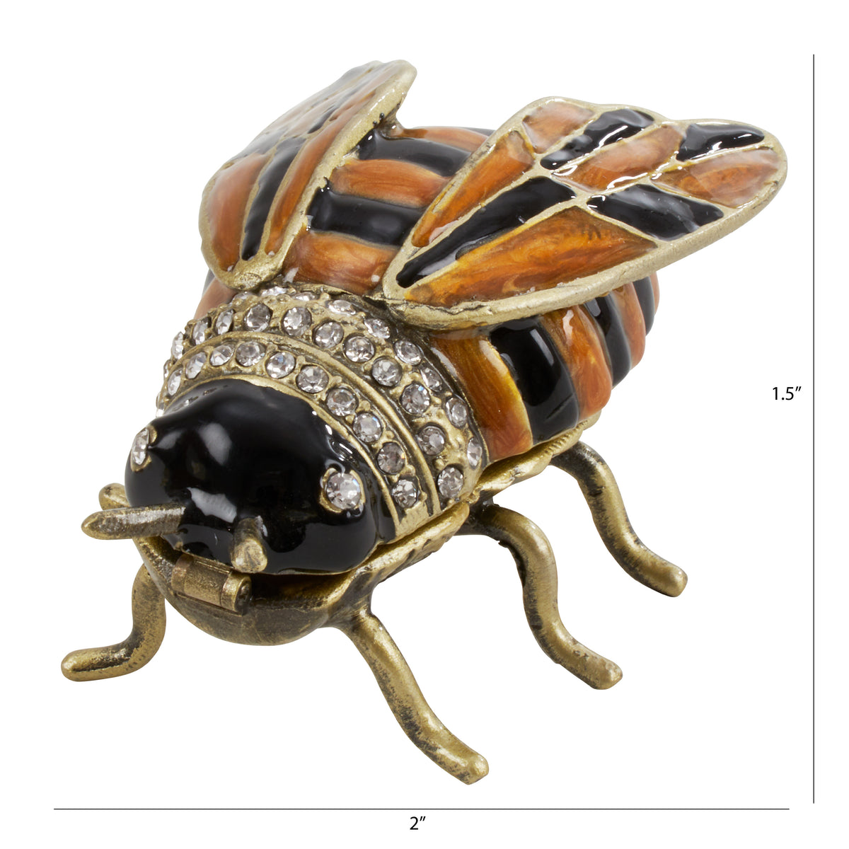 Yellow and Black Bumble Bee Hinged Decorative Jeweled and Enameled Trinket Box 1.7" x 2" x 1.4"