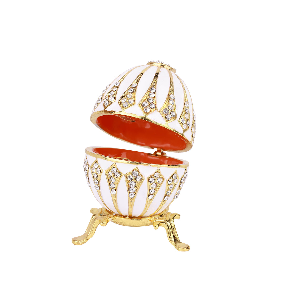 Ivory Color Decorative Jeweled and Enameled Egg Hinged Trinket Box 4" x 4" x 8"