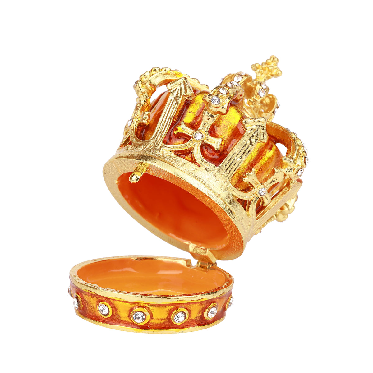 Gold-tone Crown Hinged Decorative Jeweled and Enameled Trinket Box 7" x 7" x 8"