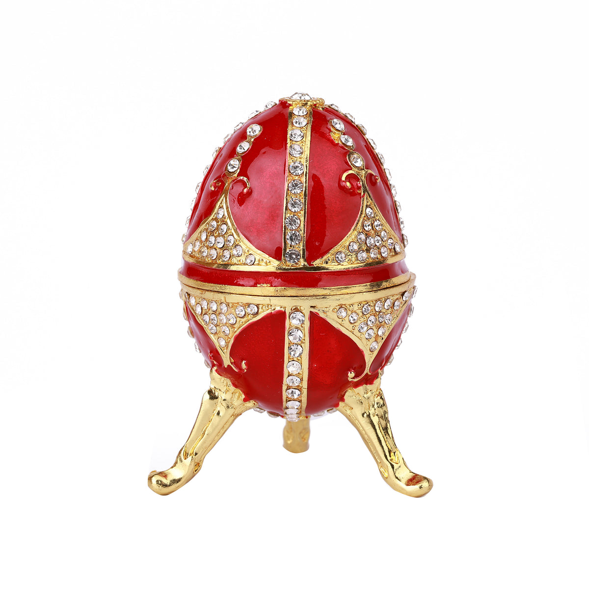 Red Decorative Jeweled and Enameled Egg Hinged Trinket Box 5" x 5" x 9"